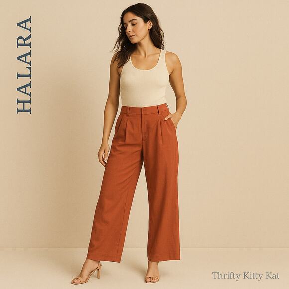 HALARA Pants - Halara High Waisted Palazzo Wide Leg Linen Feel Flowy Pants Side Pockets Rust XL